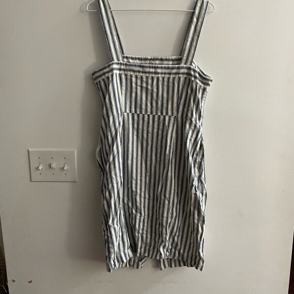 Sharagano Asymmetrical Button Striped Dress Blue Ivory Womens 10 Preppy Ret $119 - Picture 10 of 13